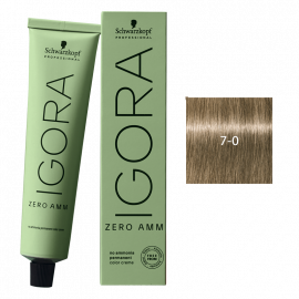 SCHWARZKOPF IGORA ZERO AMM TINTE 7-0 60ML RUBIO MEDIO NATURAL 60ml.