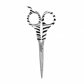 TIJERA PELUQUERO 5-5 DOS LADOS MICRODENTADOS MANGOS PLASTICOS CON LINEAS CEBRA