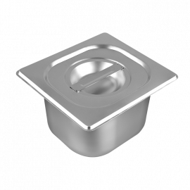 BANDEJA CON TAPA 1/6  A. INOX  TAMANO 6.93 plg X 6.38 plg - 17.6 X 16.2 X 10 CM  - 1.6L