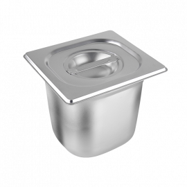 BANDEJA CON TAPA 1/6  A. INOX  TAMANO 6.93 plg X 6.38 plg - 17.6 X 16.2 X 15 CM  - 2.0L