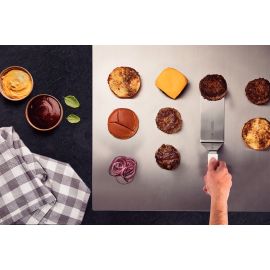 ESPATULA PARA HAMBURGUESAS PROFESSIONAL CON HOJA DE ACERO INOXIDABLE Y MANGO DE POLIPROPILENO BLANCO 8X3 in