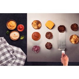 ESPATULA PARA FREIR PROFESIONAL CON HOJA DE ACERO INOXIDABLE Y MANGO DE POLIPROPILENO BLANCO 9X3 in