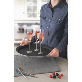 BANDEJA DE SERVICIO REDONDA DE ACERO INOXIDABLE CON REVESTIMIENTO INTERNO ANTIDESLIZANTE DE 40 cm