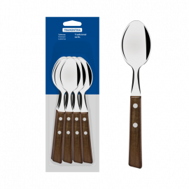 JUEGO DE CUCHARAS DE MESA TRADICIONALES CON HOJAS DE ACERO INOXIDABLE Y MANGOS DE MADERA NATURAL 12 PIEZAS