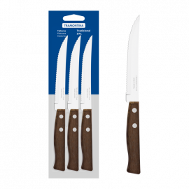 JUEGO DE CUCHILLOS PARA BARBACOA Y FRUTAS TRADICIONAL CON HOJAS DE ACERO INOXIDABLE Y MANGOS DE MADERA NATURAL 3 PIEZAS