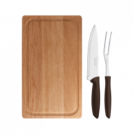 KIT BARBACOA PLENUS CON HOJAS DE ACERO INOXIDABLE Y MANGOS DE POLIPROPILENO Y TABLA DE MADERA DE 3 PIEZAS