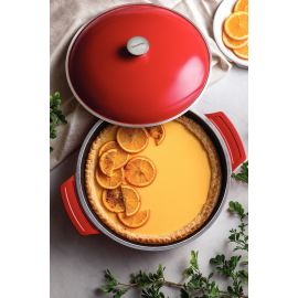 SARTEN LYON DE ALUMINIO FORJADO CON REVESTIMIENTO INTERIOR DE ANTIADHERENTE STARFLON Y EXTERIOR DE SILICONA ROJA CON TAPA DE 32 cm Y 4.3 L