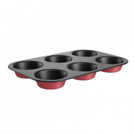 MOLDE PARA HORNEAR CUPCAKE, 6 DIVISIONES, ALUMINIO, BASE CEREZA